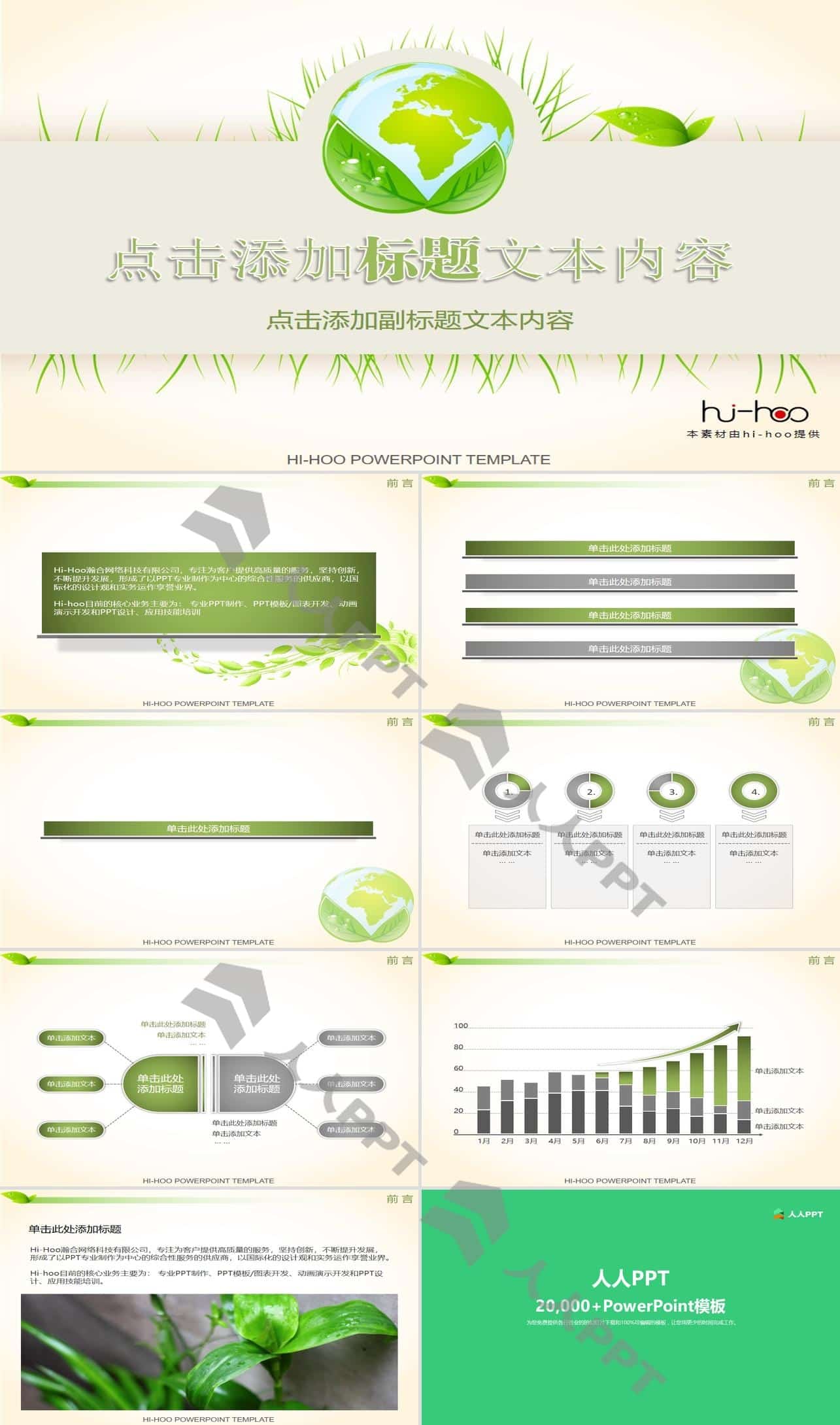 绿叶 地球环保主题简洁PPT模板长图