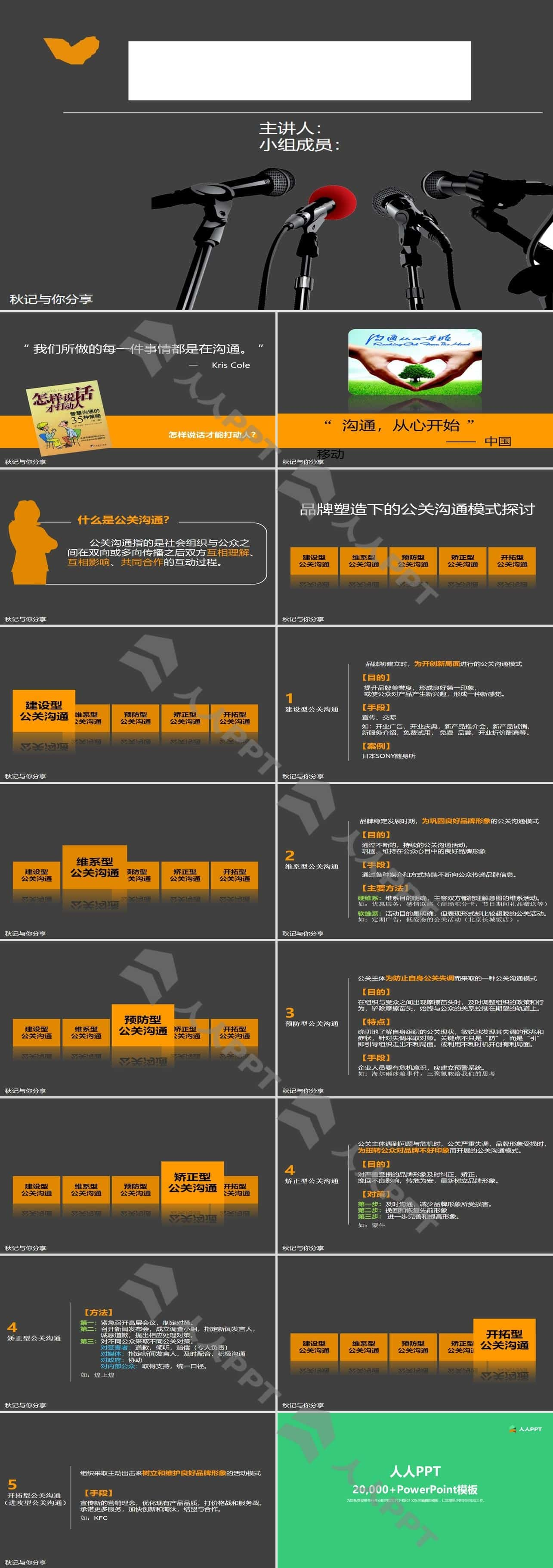 公关沟通模式探讨――主题演讲PPT模板长图