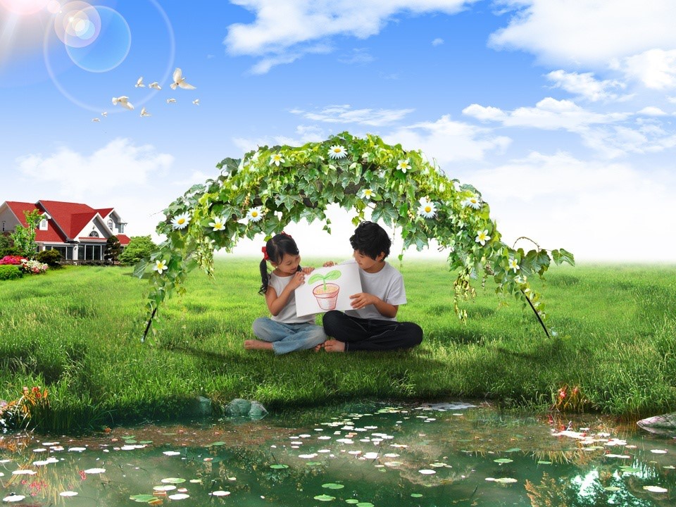 儿童的绿色家园 快乐天堂PPT模板