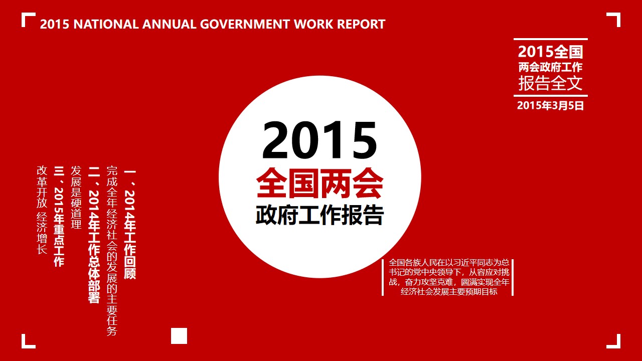 2015全国两会政府工作报告全文PPT模板