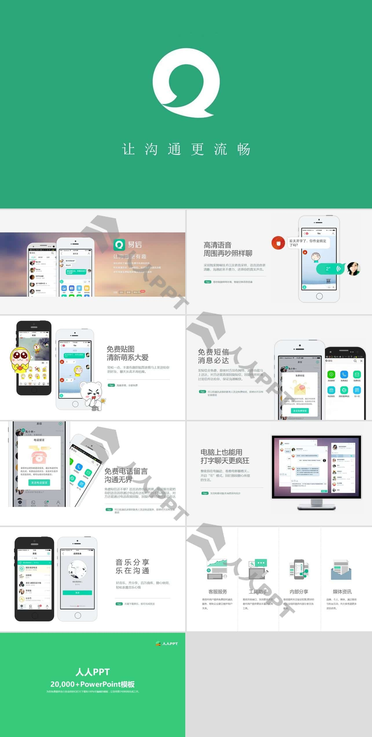 互联网社交媒体产品易信介绍宣传PPT模板长图