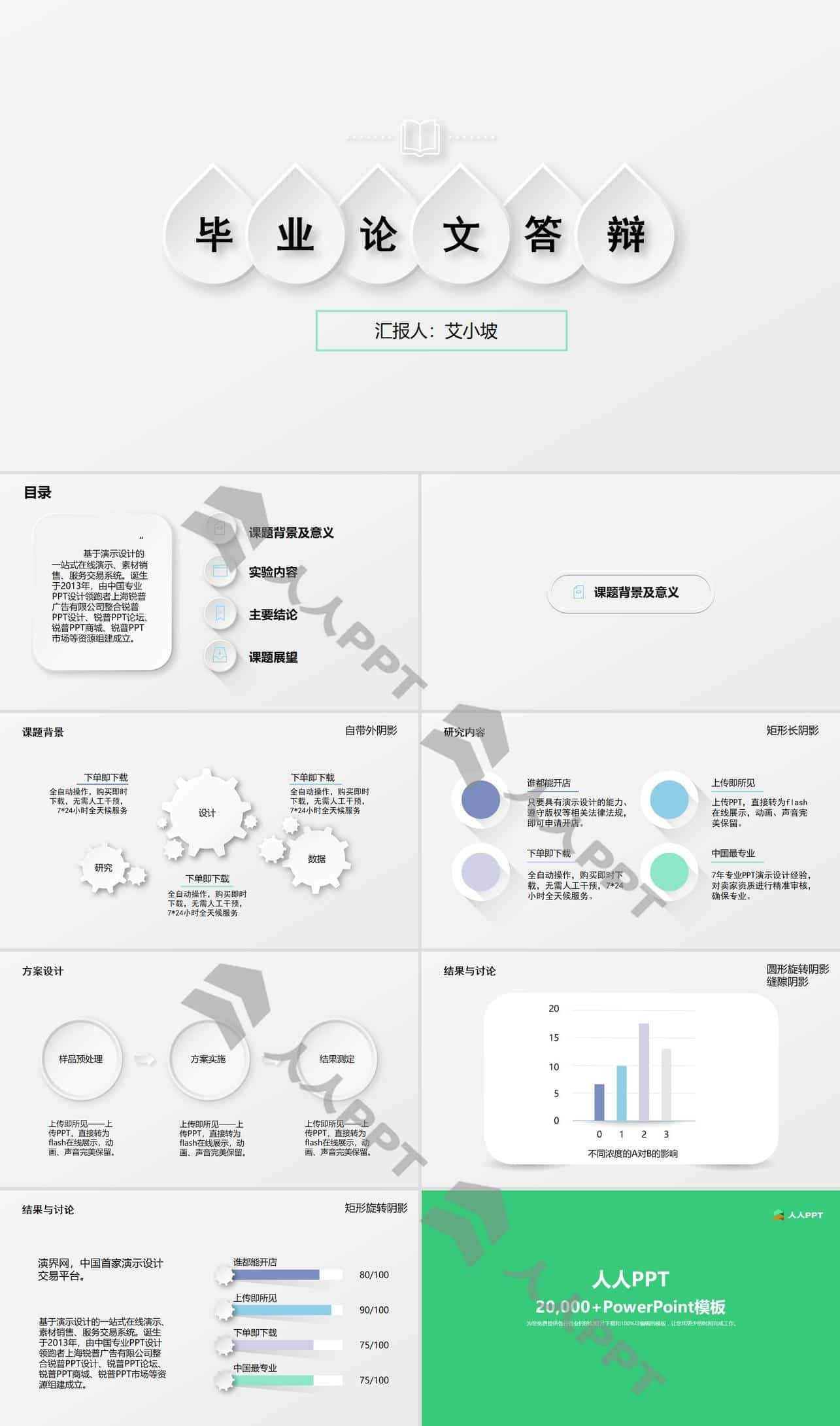 精美淡淡灰微立体风毕业论文答辩PPT模板长图