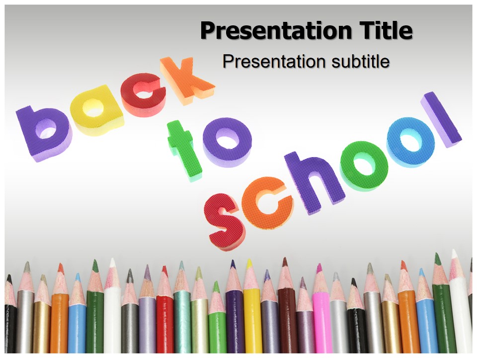 彩色铅笔 英文字体创意迎接新老同学返校开学PPT模板