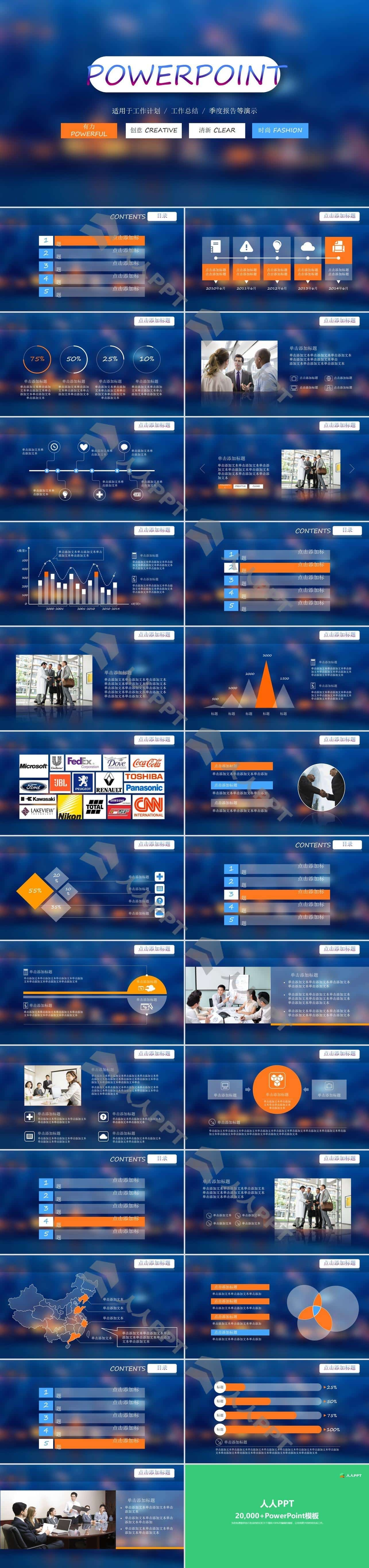 梦幻朦胧背景iOS风格工作总结报告PPT模板长图