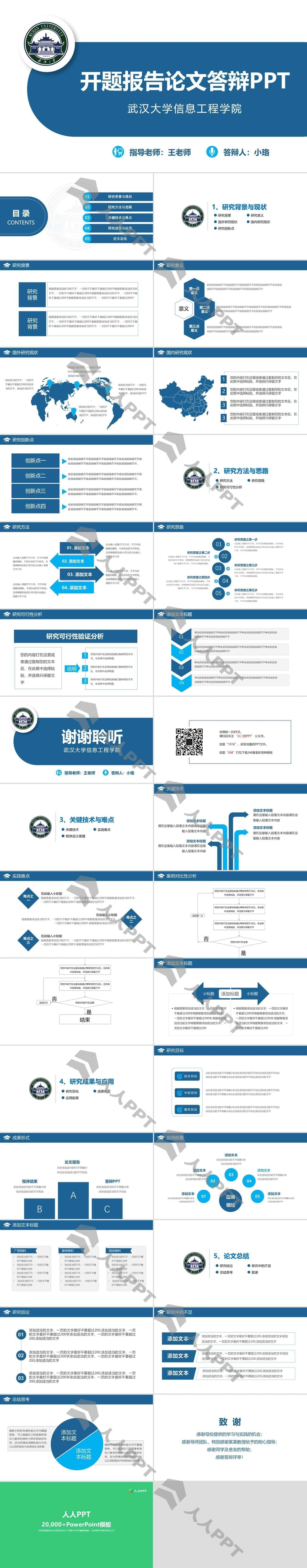 武汉大学开题报告毕业答辩通用PPT模板长图