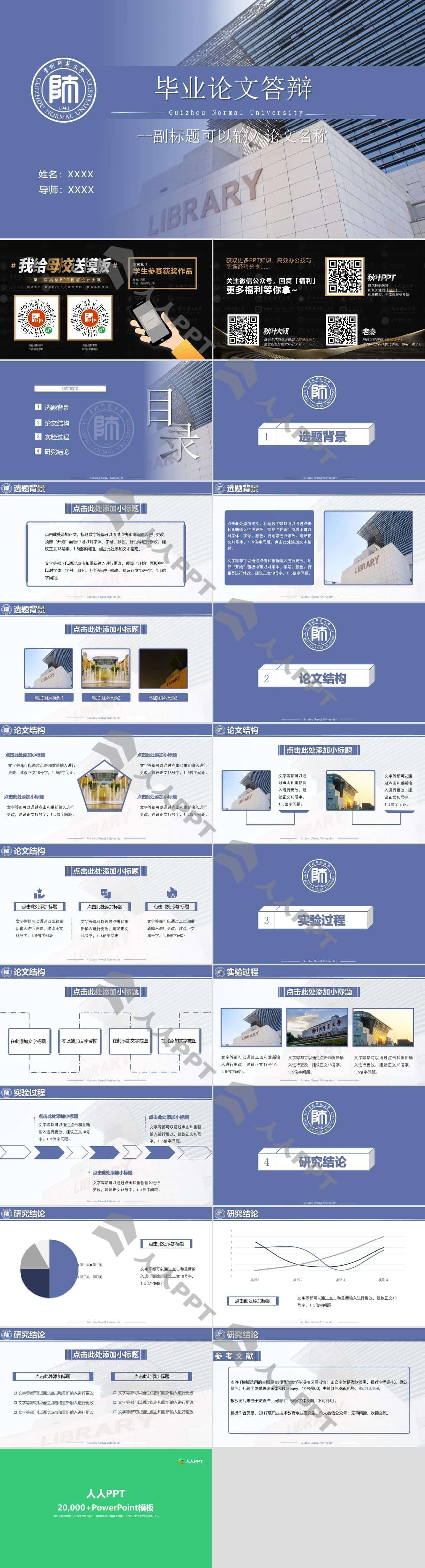 贵州师范大学论文答辩通用PPT模板长图