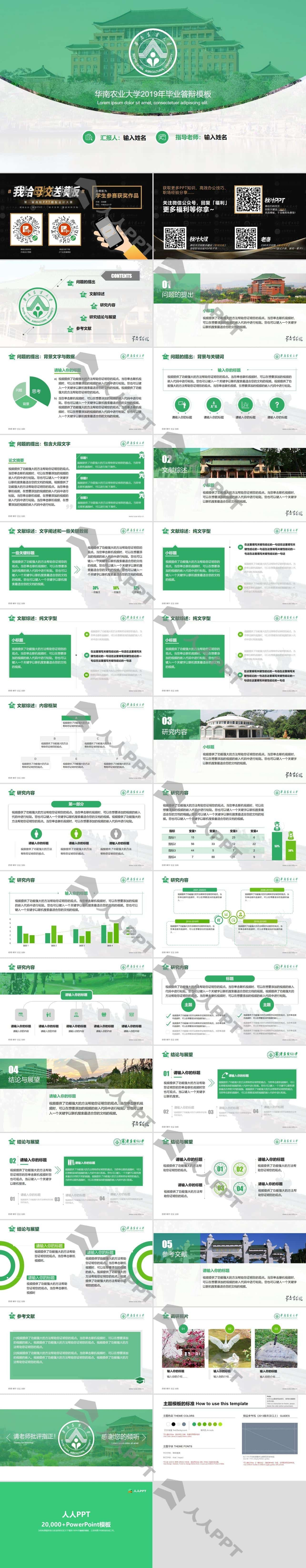 华南农业大学毕业论文答辩通用PPT模板长图