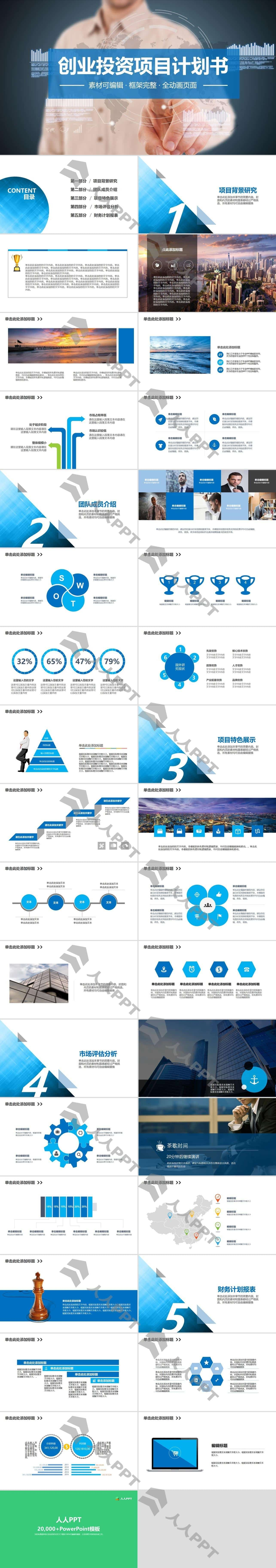 商务风创业投资项目计划书PPT模板长图