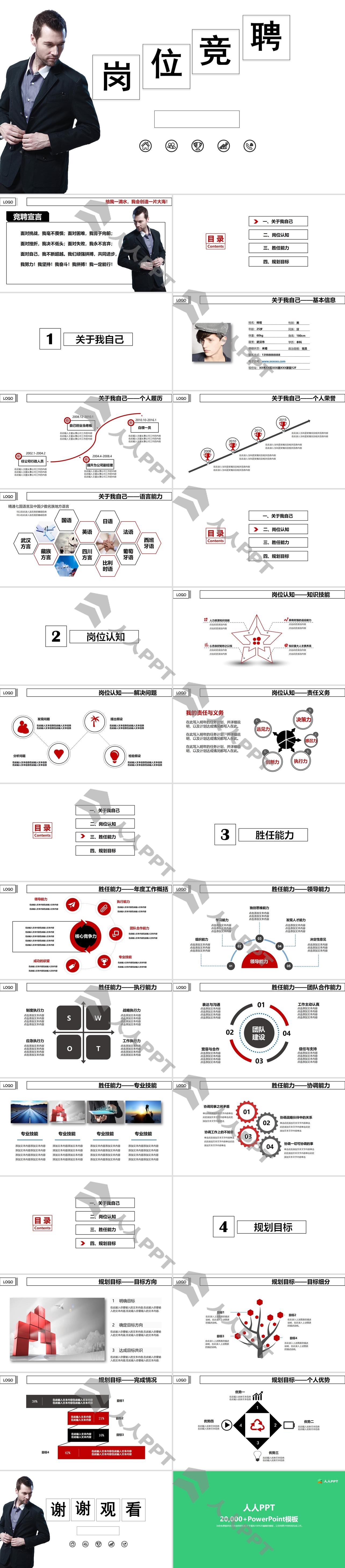 黑色简洁个人求职竞聘PPT模板长图