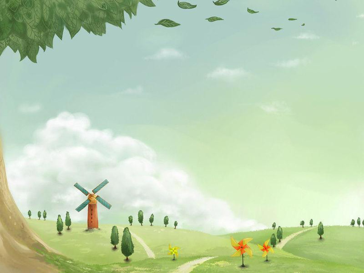 乡下的风车PPT模板 卡通幻灯片背景图片