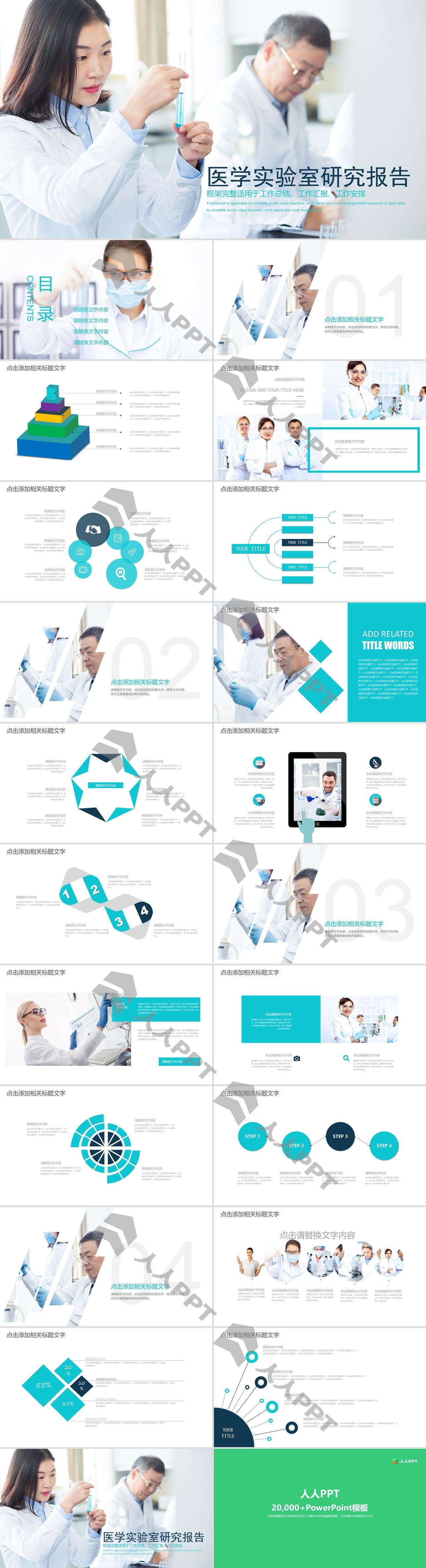 医学实验室研究报告PPT模板长图