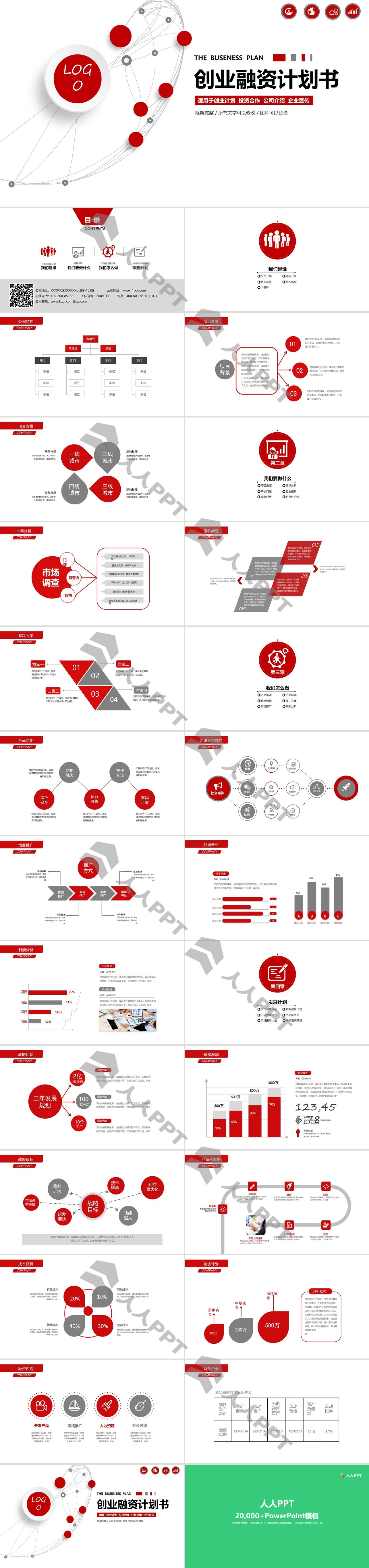红色动态微立体创业融资计划书PPT模板长图