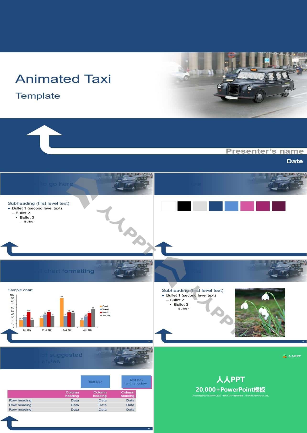 PPT动态绘制小汽车――出租车运输行业PPT模板长图