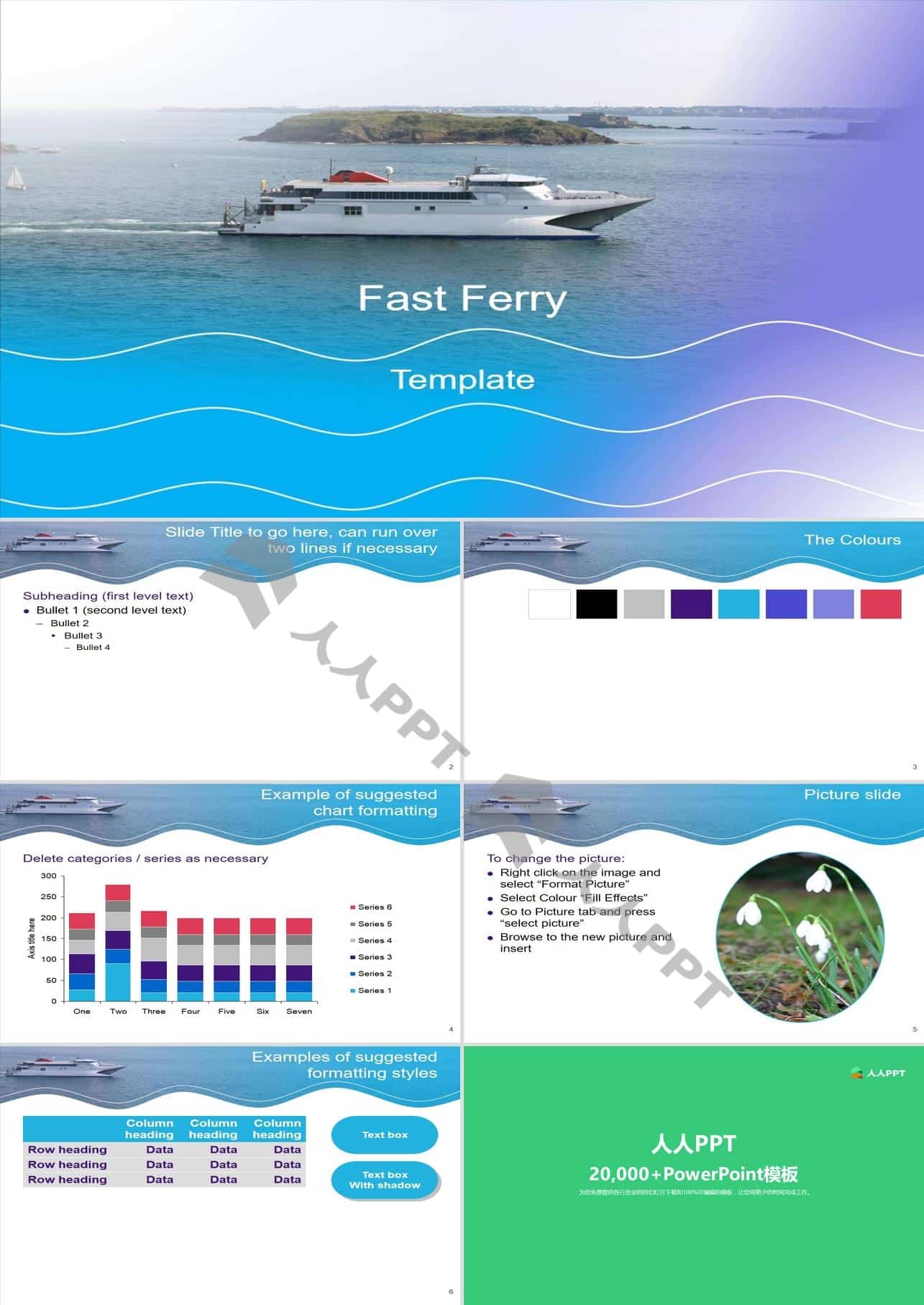 乘坐高速船出游小岛――春日海岛旅游PPT模板长图