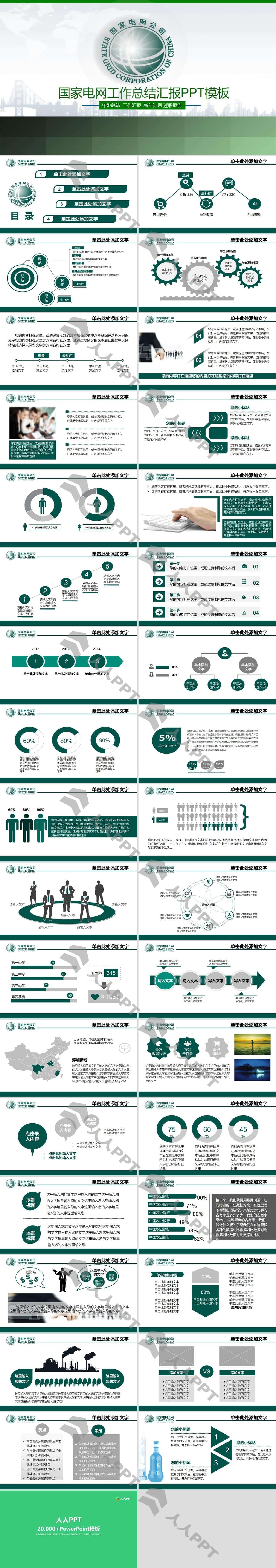 绿色能源国家电网通用工作总结报告PPT模板长图