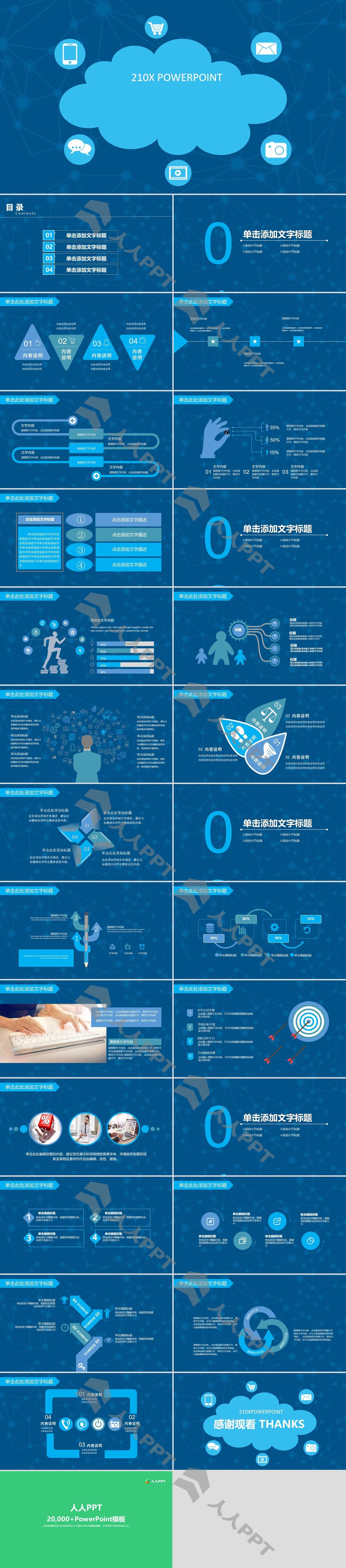 云图案背景的大数据云计算PPT模板长图