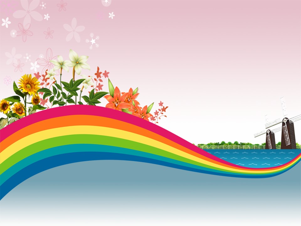 彩虹鲜花植物背景的卡通幻灯片模板