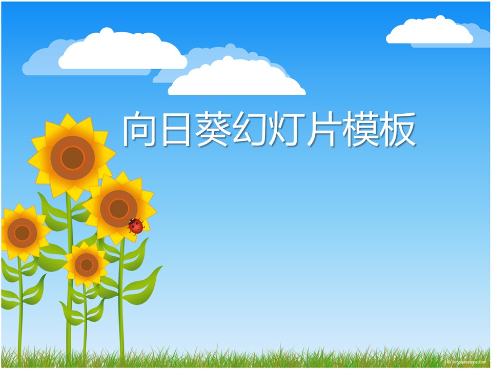 蓝天白云下的向日葵背景卡通幻灯片模板