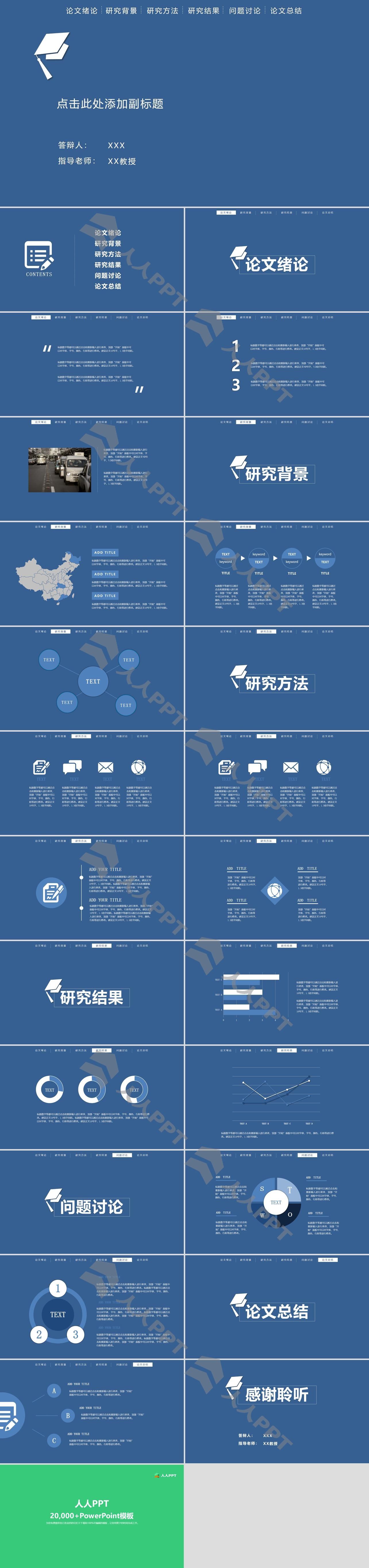 蓝色极简毕业论文答辩PPT模板长图