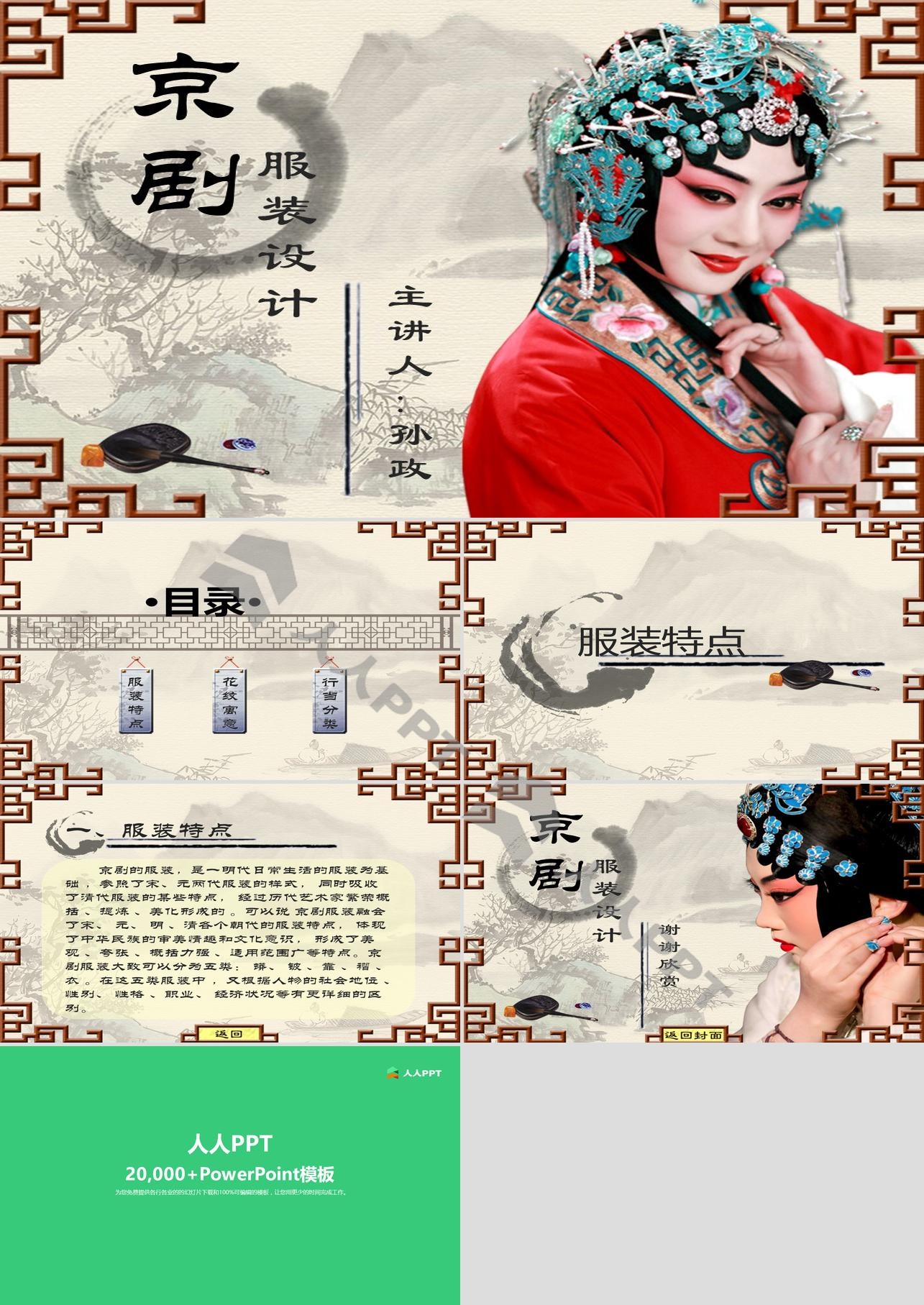 中国戏曲京剧主题的中国风幻灯片模板长图
