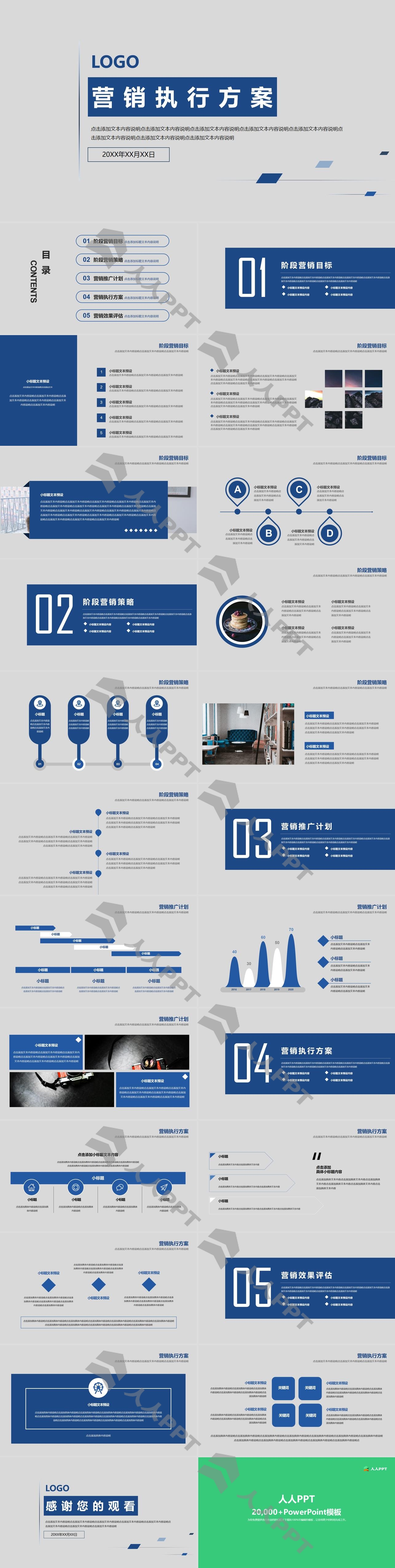 蓝色实用市场营销策划方案PPT模板长图