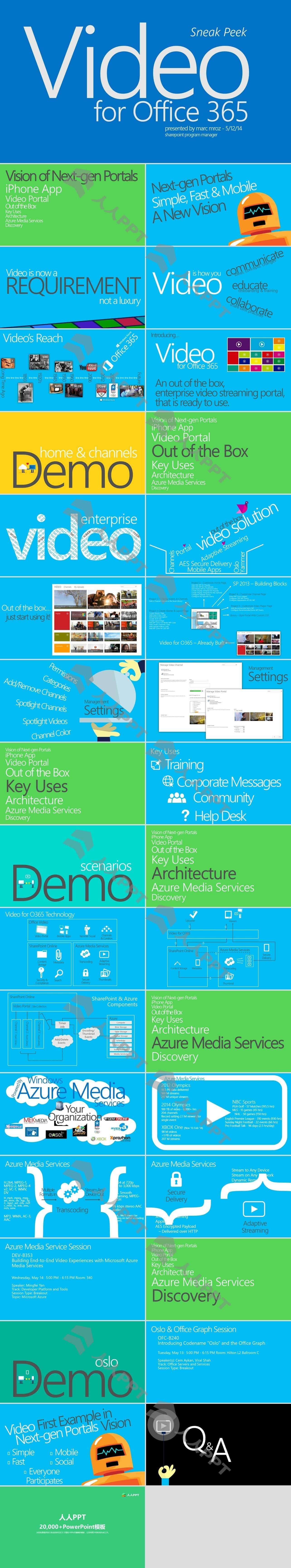 Video for office 365 微软官方2014精美大色块扁平风PPT模板长图