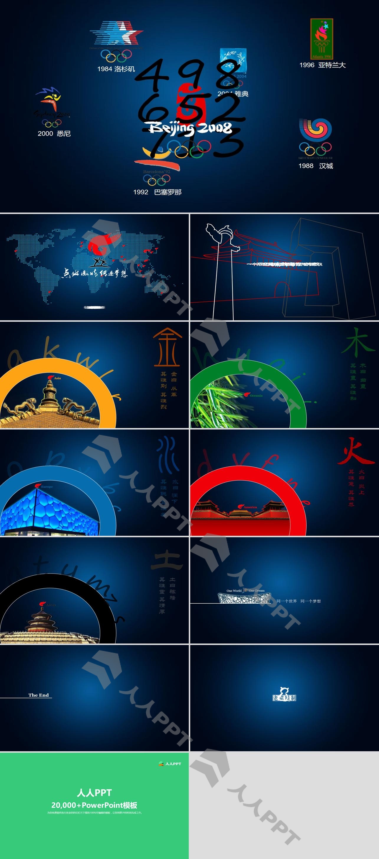 优秀的中国风奥运主题PPT模板长图