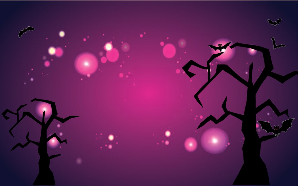 动态蝙蝠飞舞紫色夜空背景的万圣节PPT模板
