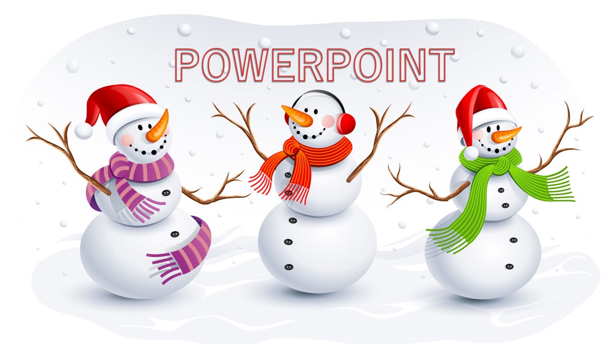 三个可爱的雪人背景的圣诞节PPT模板