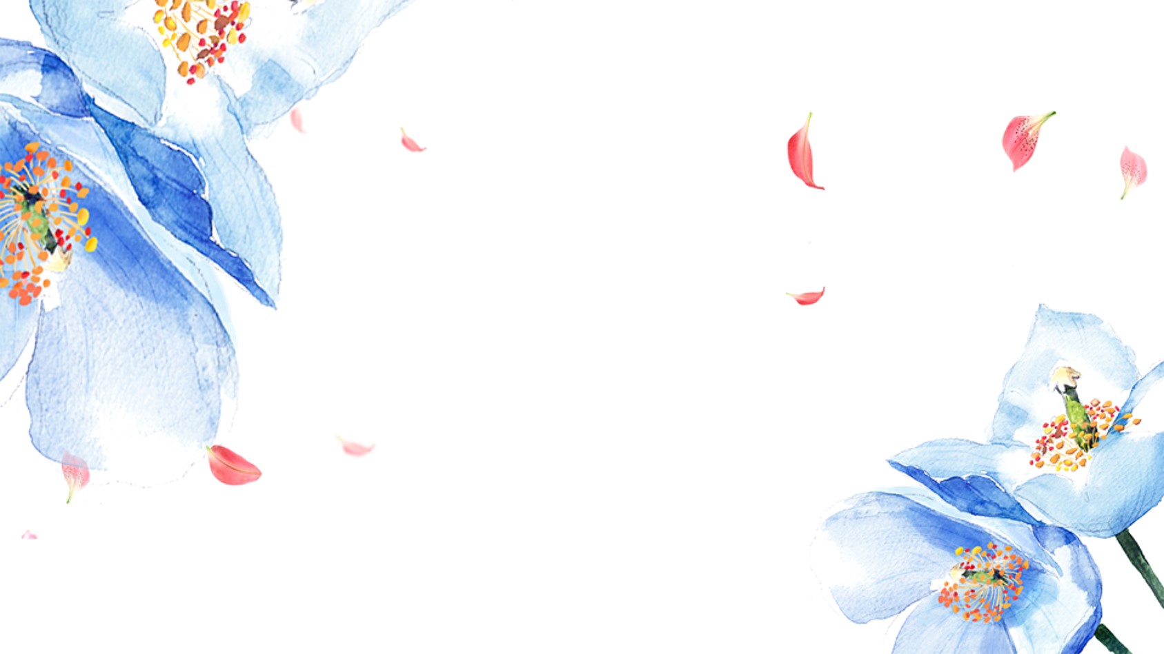 蓝色唯美水彩花卉 文艺小清新风格PPT背景图片