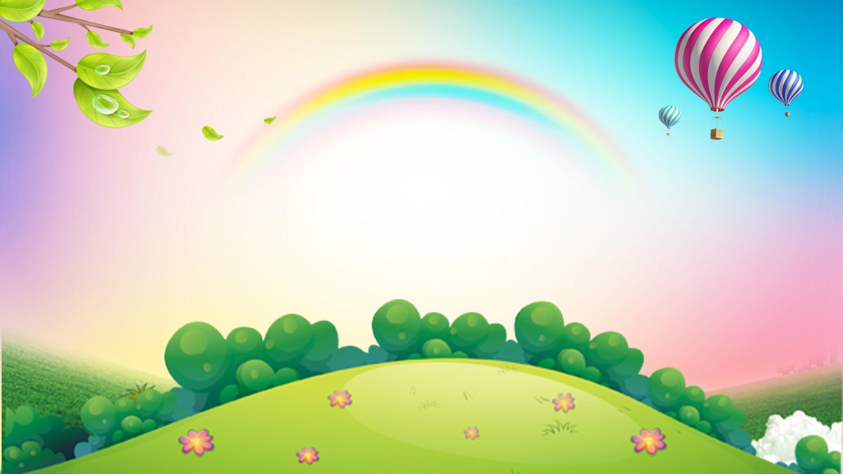 卡通彩虹森林热气球PPT背景图片 彩色热气球PPT