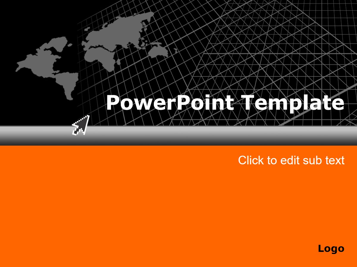 经典黑色橙色世界地图PPT模板