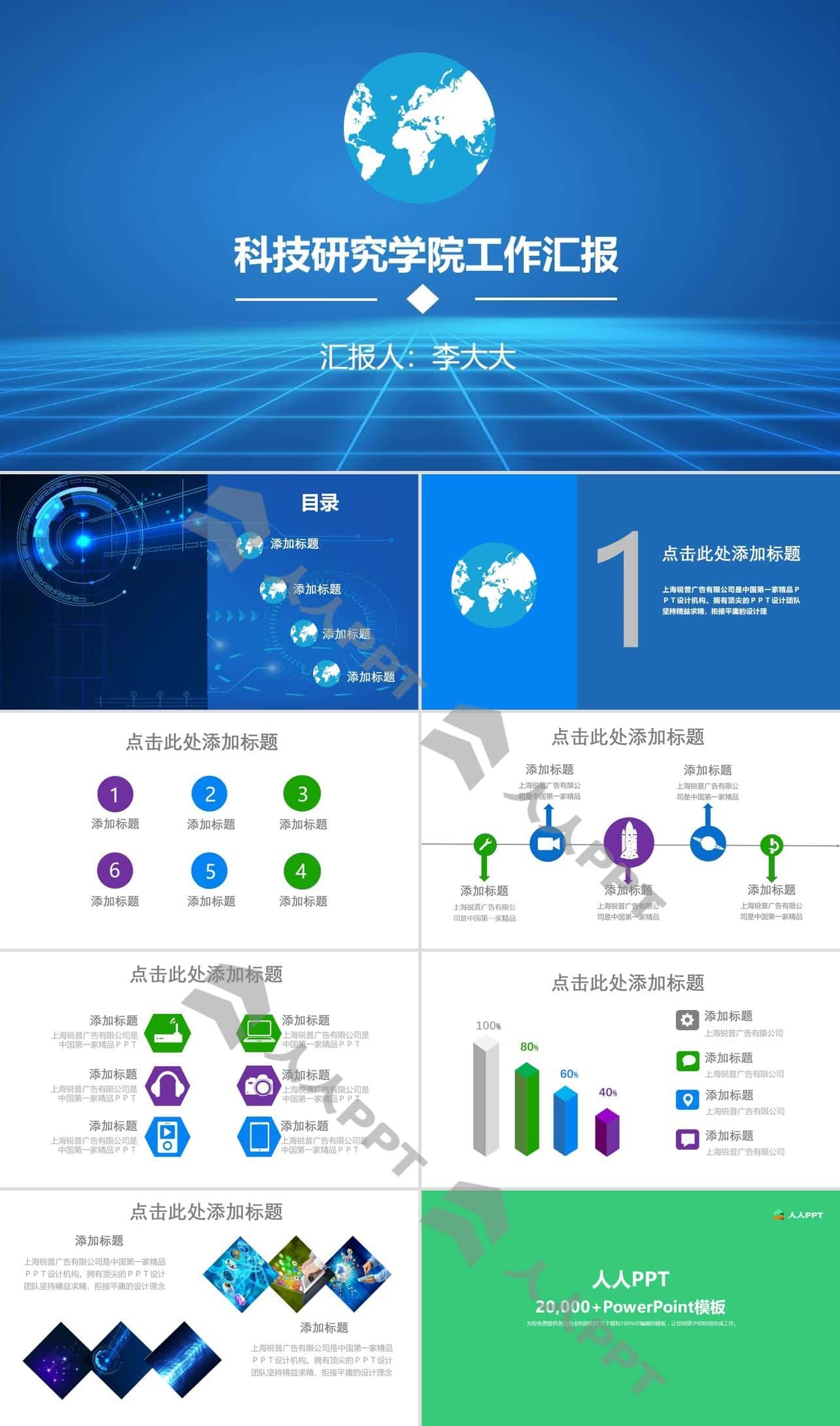 科技研究工作者通用版工作汇报PPT模板长图