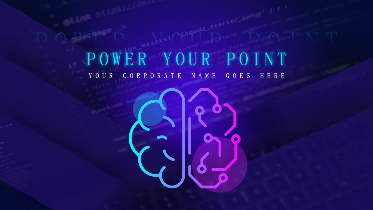 大脑创意电路图亮蓝紫配色商务电子风PPT模板