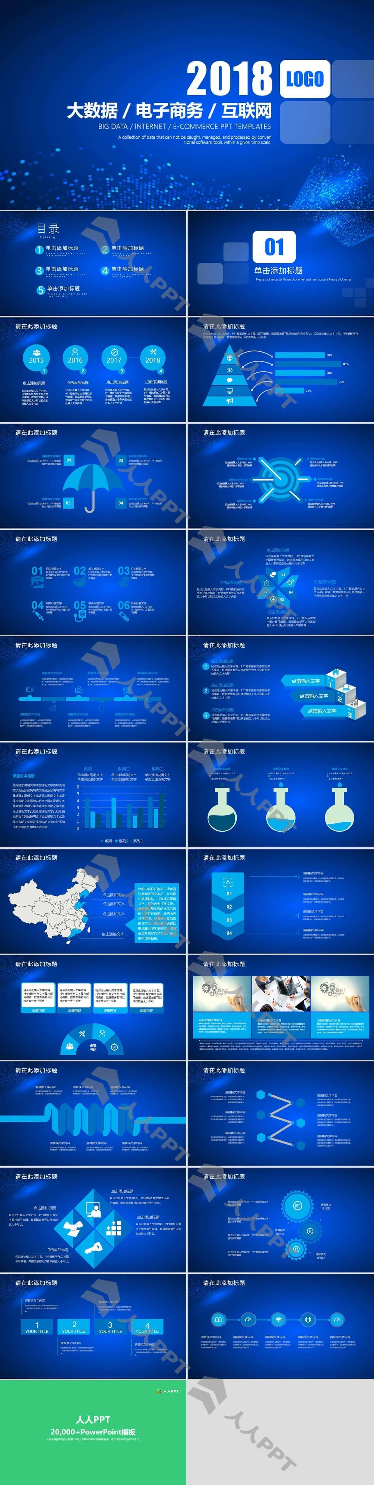 点状粒子科技风渐变蓝背景大数据互联网科技工作汇报PPT模板长图