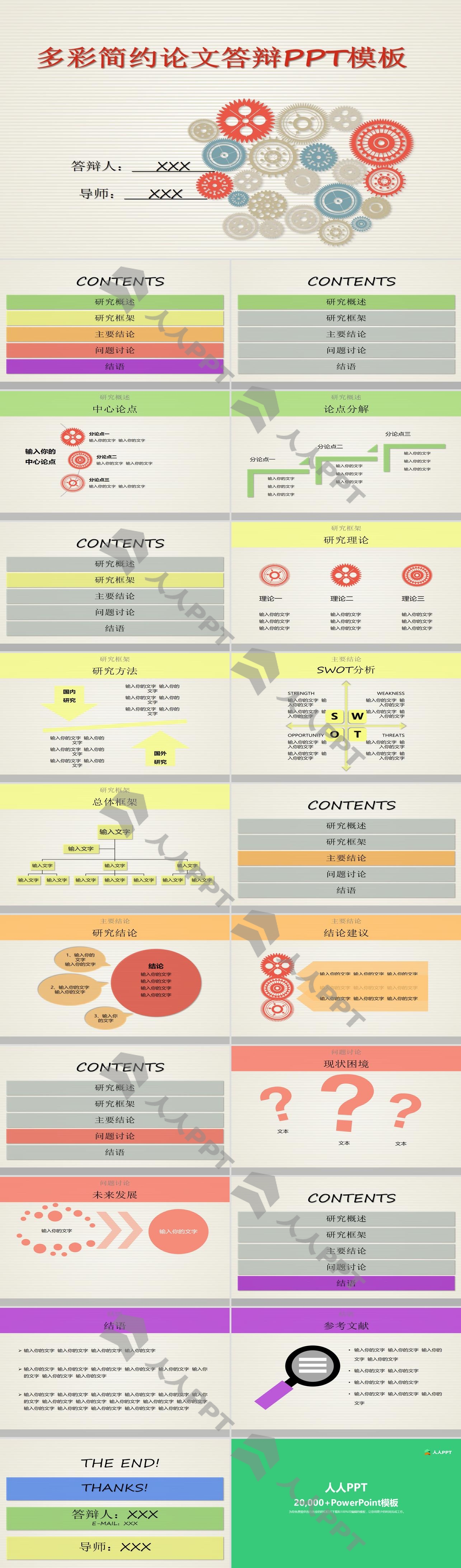 多彩齿轮创意简约论文答辩ppt模板长图