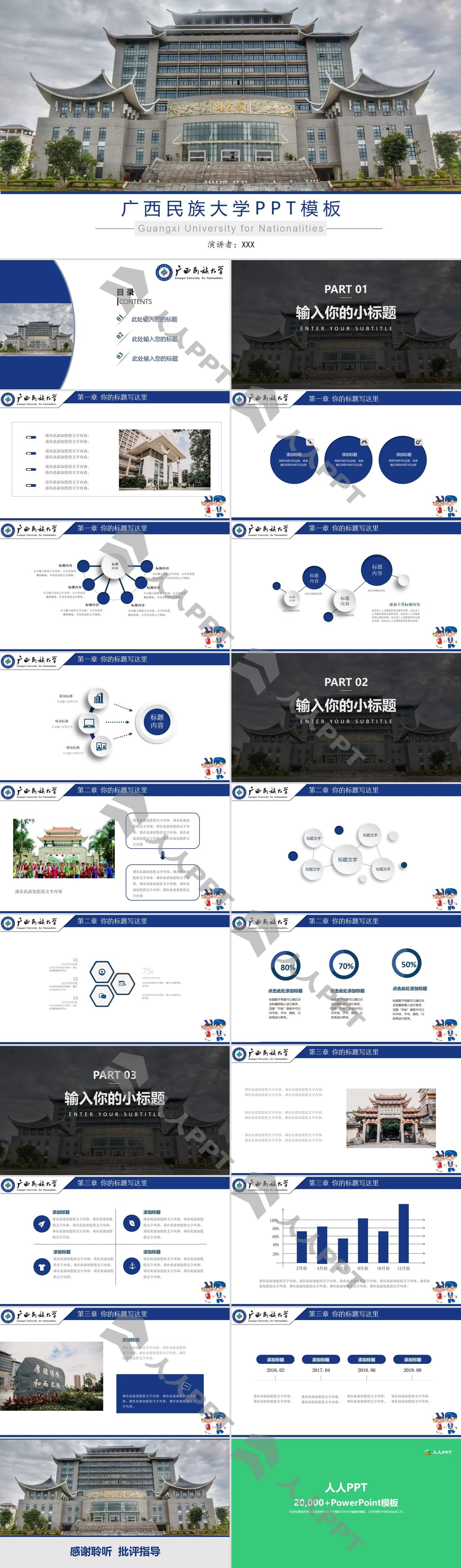 广西民族大学论文答辩通用ppt模板长图