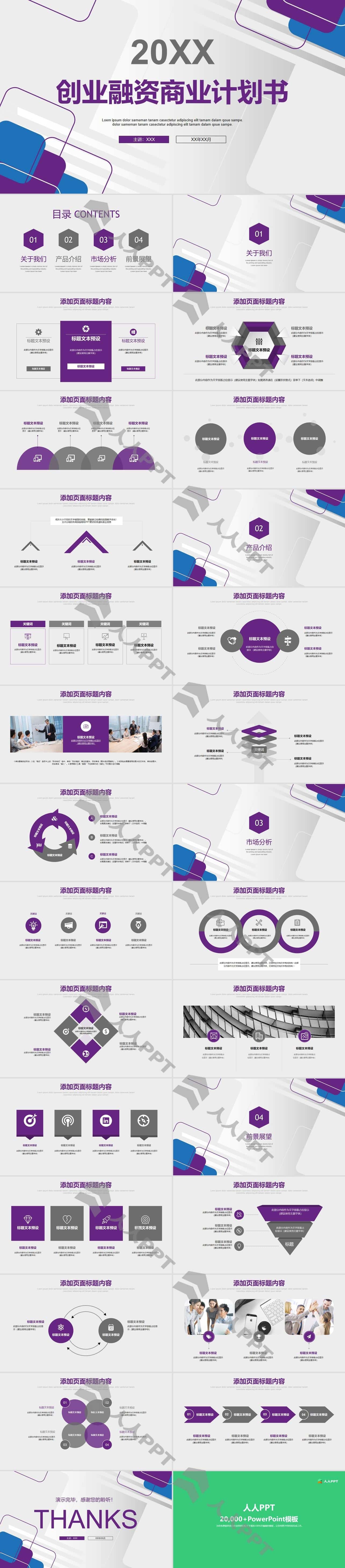 紫色创意创业融资商业计划书PPT模板长图