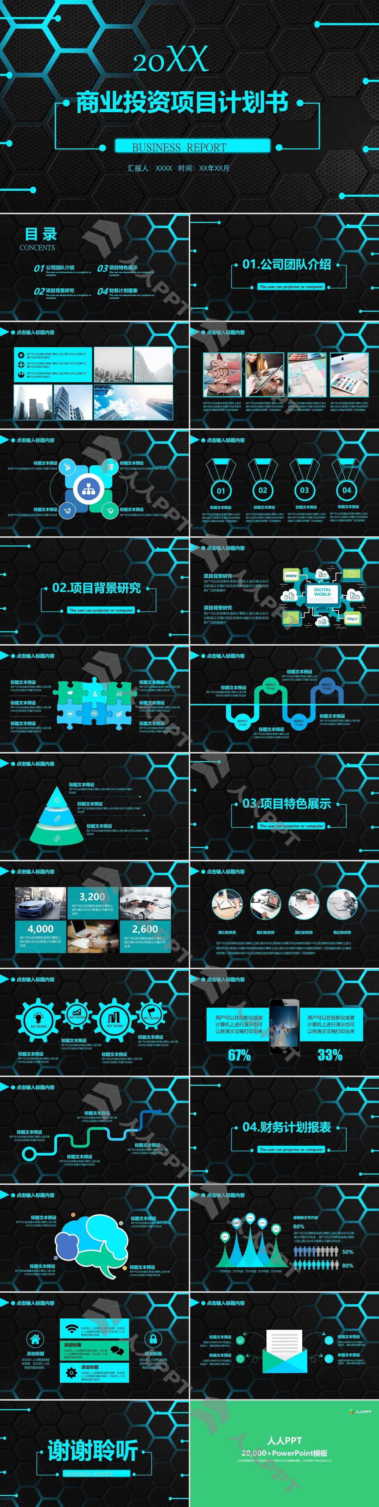 蓝色科技风商业投资项目计划书PPT模板长图