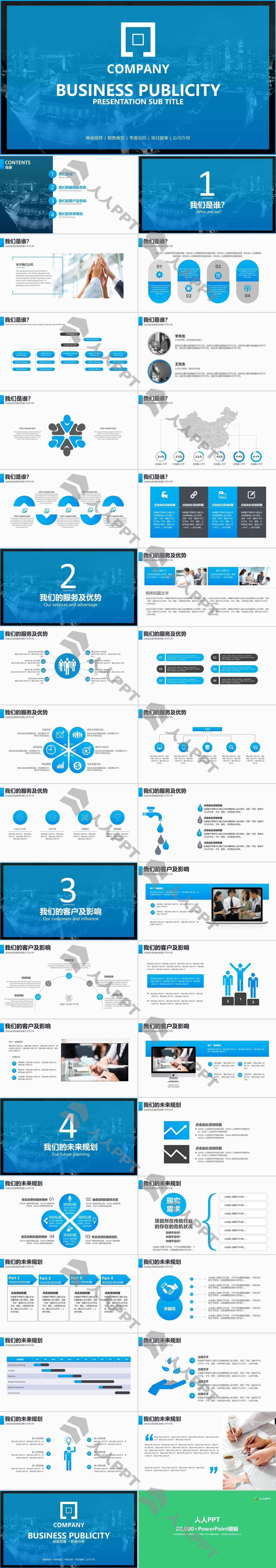 蓝色杂志风商业计划书PPT模板长图