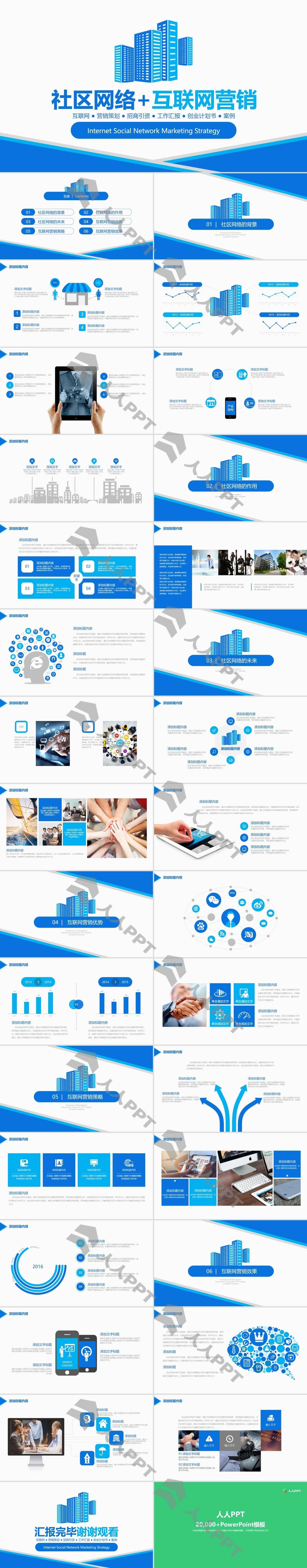 蓝色社区网络互联网营销PPT模板长图