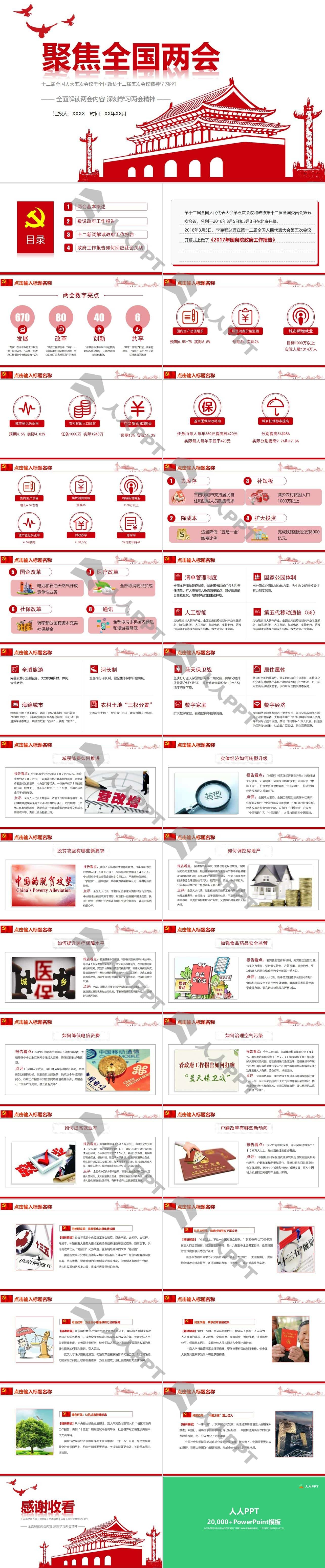 聚焦全国两会PPT模板长图