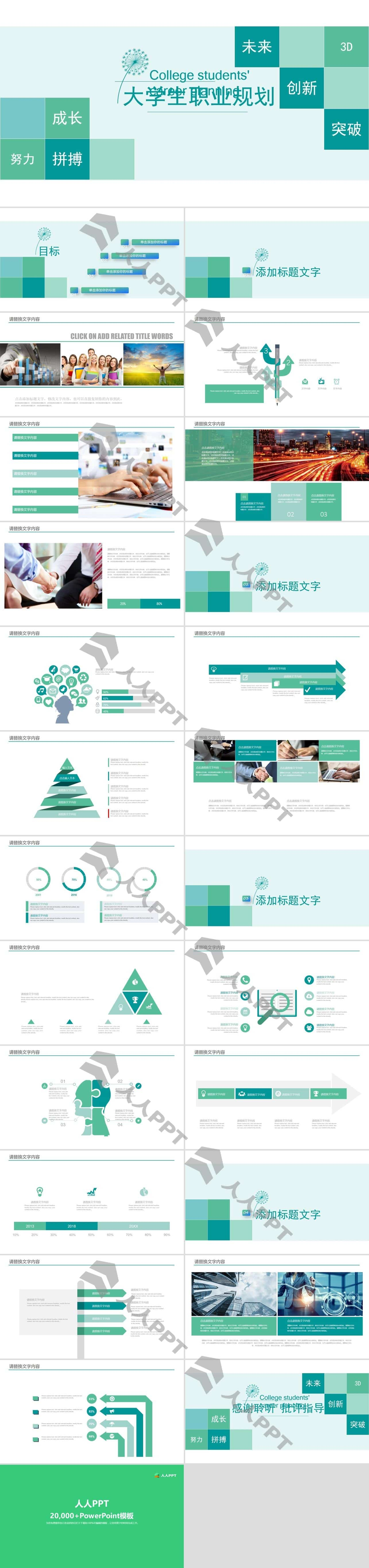 大学生职业规划PPT模板长图