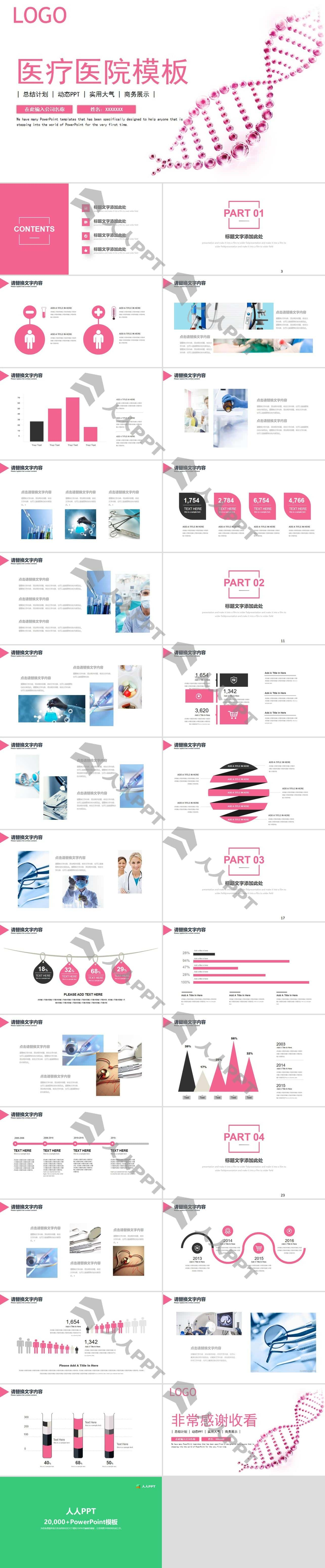 粉色基因医疗医院PPT模板长图