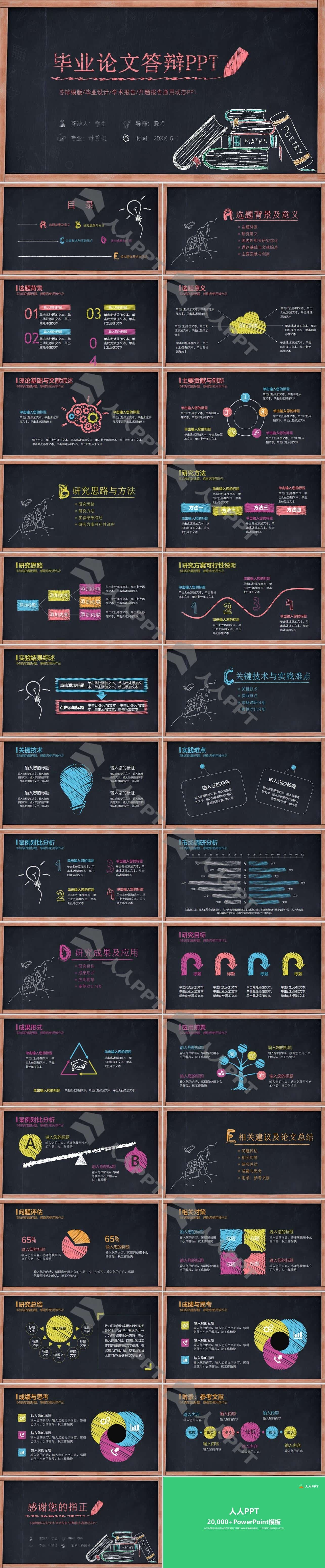 红色粉笔毕业论文答辩PPT模板长图