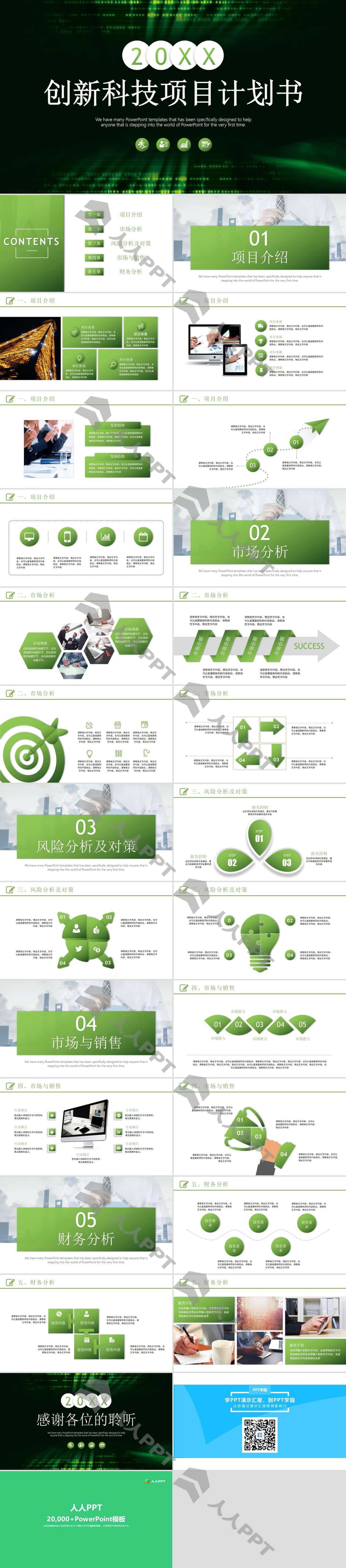 绿色环保风创新科技项目计划书PPT模板长图