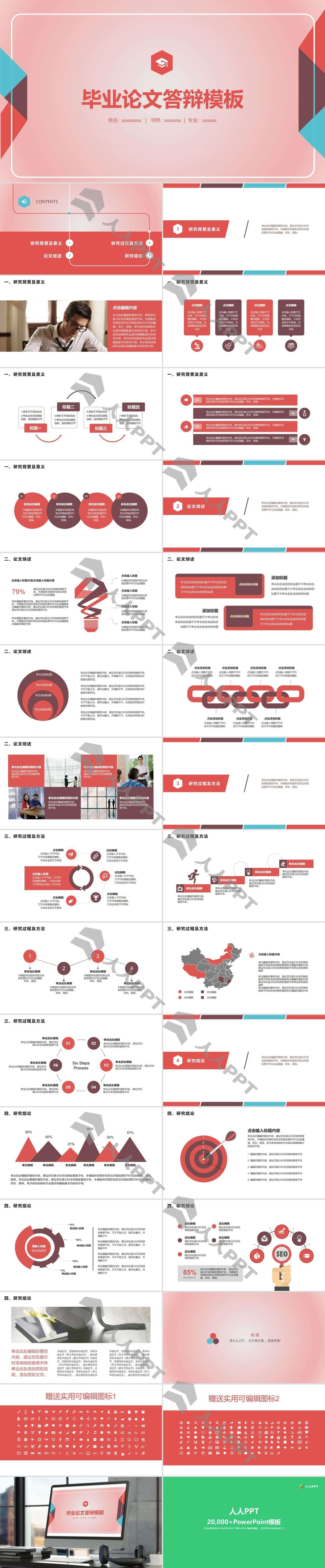 实用毕业答辨PPT模板长图