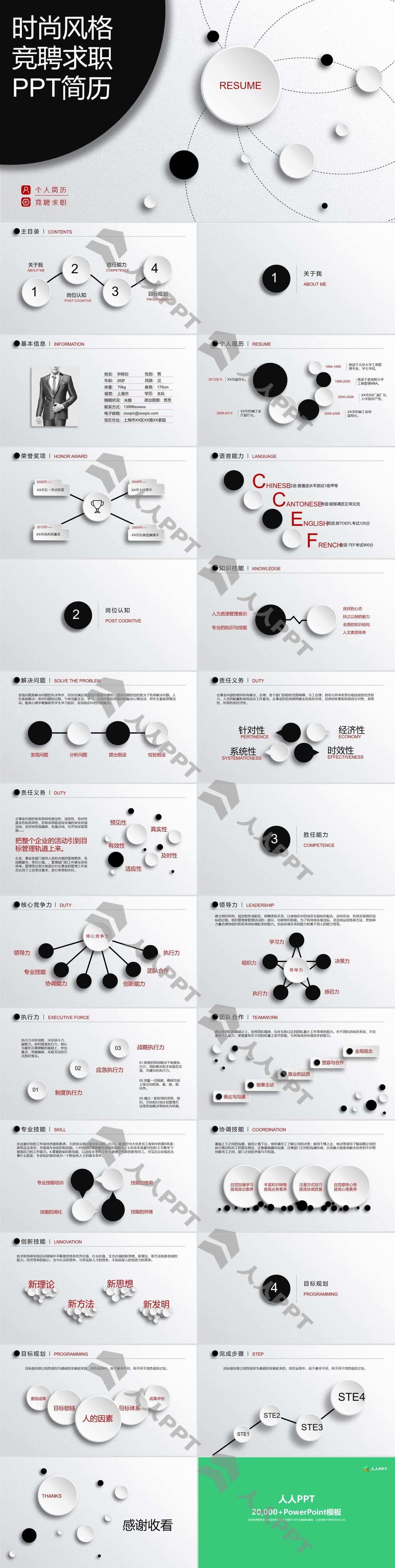 实用竞聘简历PPT模板长图