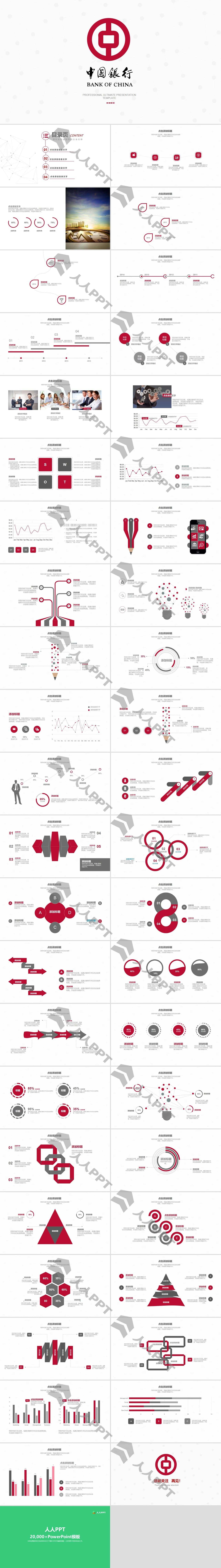 中国银行工作总结PPT模板长图