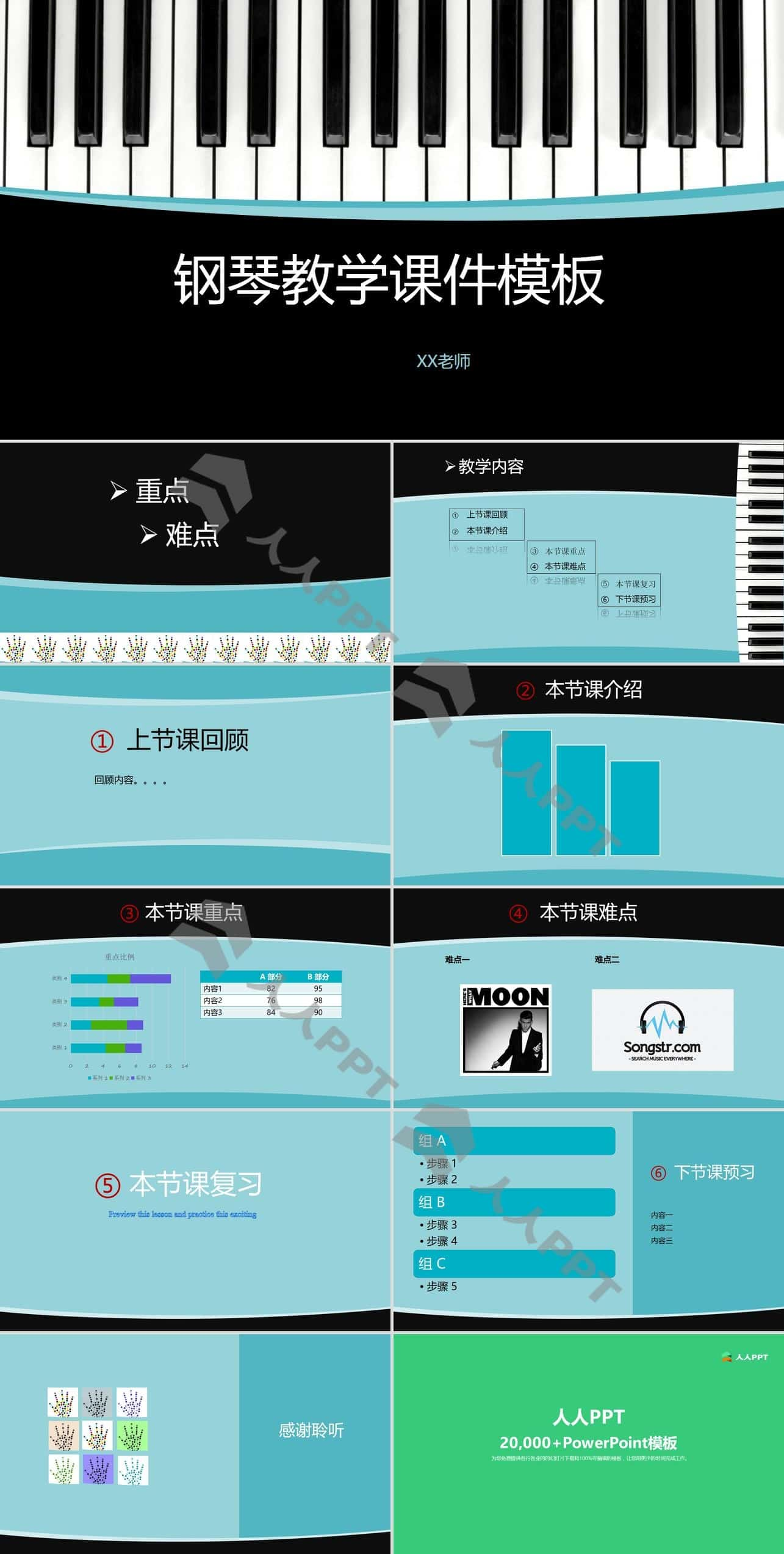 钢琴教育教学课件PPT模板长图